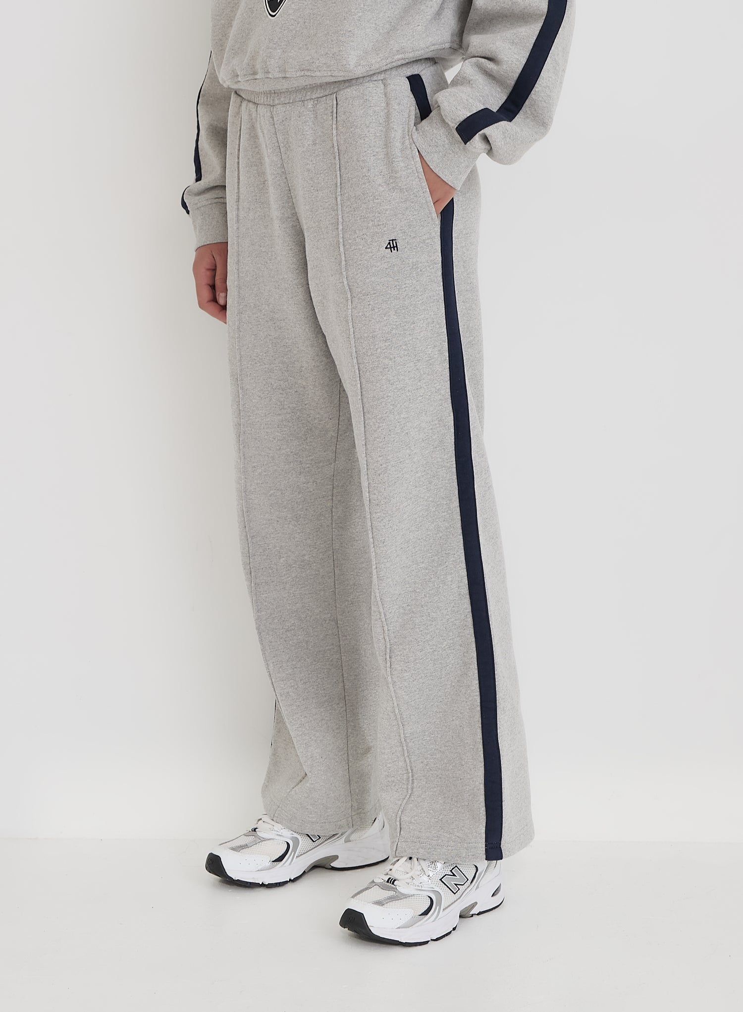 Grey Contrast Stripe Wide Leg Jogger
